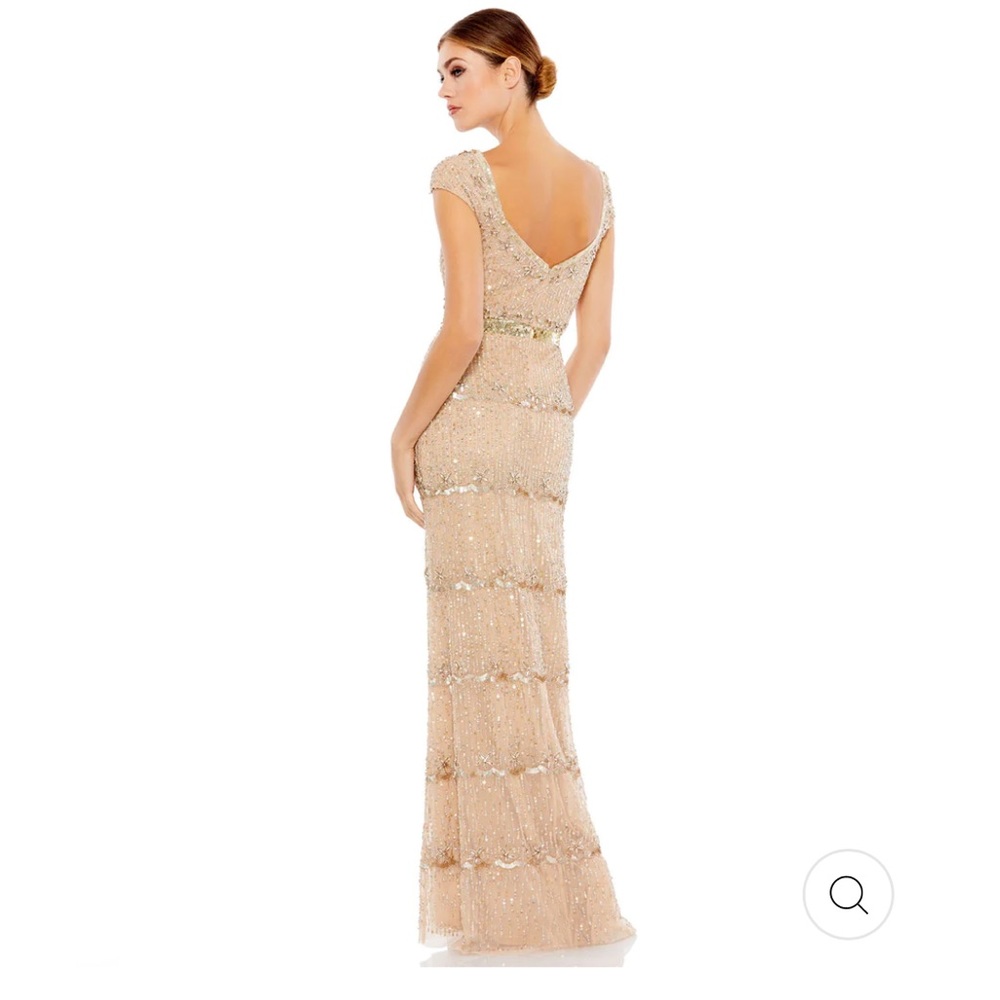 new Mac Duggal CAP SLEEVE EMBELLISHED COLUMN GOWN in nude - Picture 3 of 8
